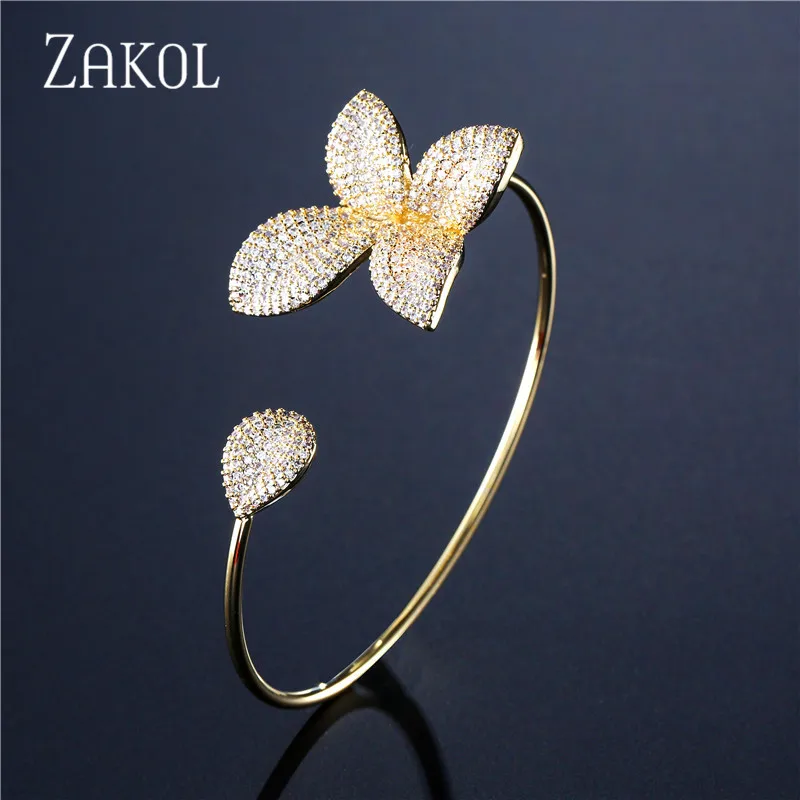 Gold Color ZAKOL новые модные роскошные серьги-гвоздики с бабочкой AAA кубическим цирконием, с большим цветком, для женщин, вечерние, подарки FSEP2078 - Окраска металла: Gold Color
