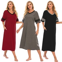 2021 european and american womens loose and comfortable new solid color short sleeve long nightdress home wear sexy nightwear
