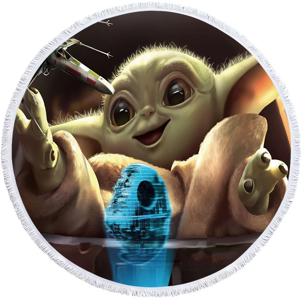 

Disney Mandalorian Yoda Baby Beach Towel Microfiber Children Sport Swimming Bath Towel With Tassel Round 150cm