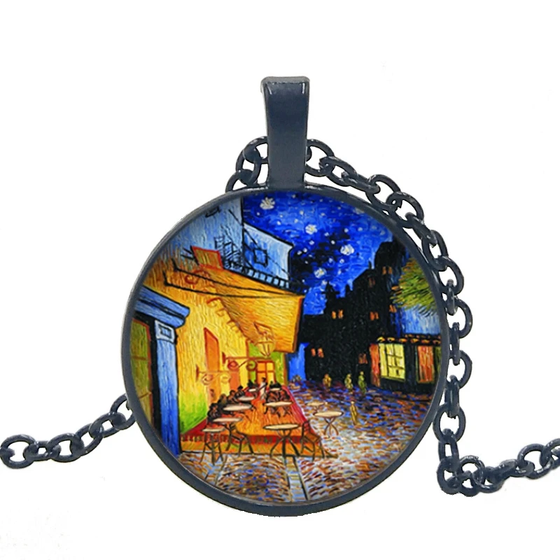 2019 New Handmade Van Gogh Oil Painting Starry Works Pendant 3 Color Glass Cabochon Necklace Fashion Jewelry Sweater Chain | Украшения и