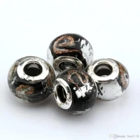 10pcs black foil alphabet e glass big hole spacers beads for jewelry making bracelet necklace diy accessories
