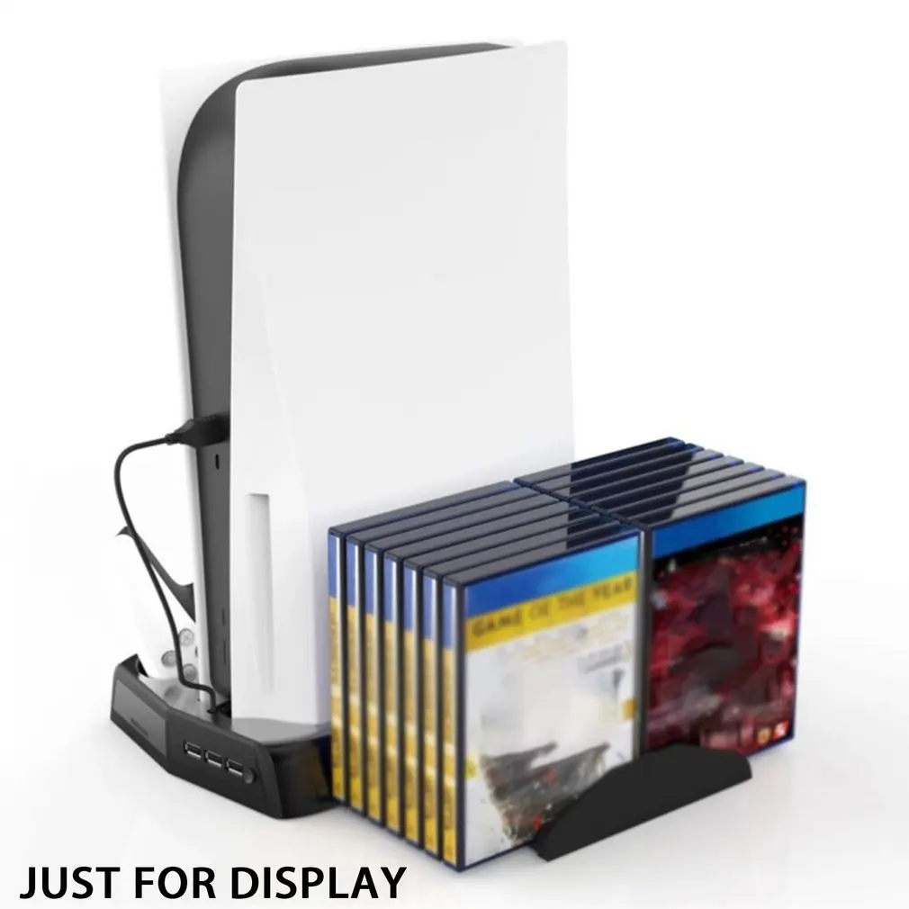 

Multi-function Vertical Stand With Cooling Fan Fast Cooling Dual Charging Handle Storage Disc Rack Bracket