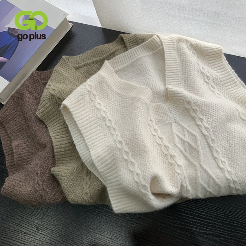 

GOPLUS Sweater Vest Women Vintage Geometric Sweaters V-Neck Knitted Vests Kamizelka Damska Pull Sans Manches Truien Dames C11809