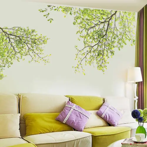 Pegatina de pared de hoja verde y árbol familiar, calcomanías artísticas de vinilo para el hogar, decoración de papel de pared para habitación y sala de estar, Mural de Rama