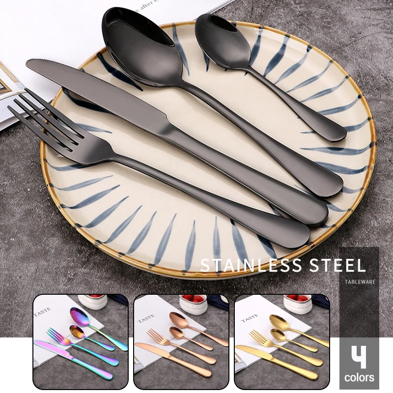 

4pcs Stainless Steel Cutlery Set Teaspoon Rainbow Coffee Spoons Fruit Fork Dessert Tea Spoon Knife Set Dinnerware Flatware