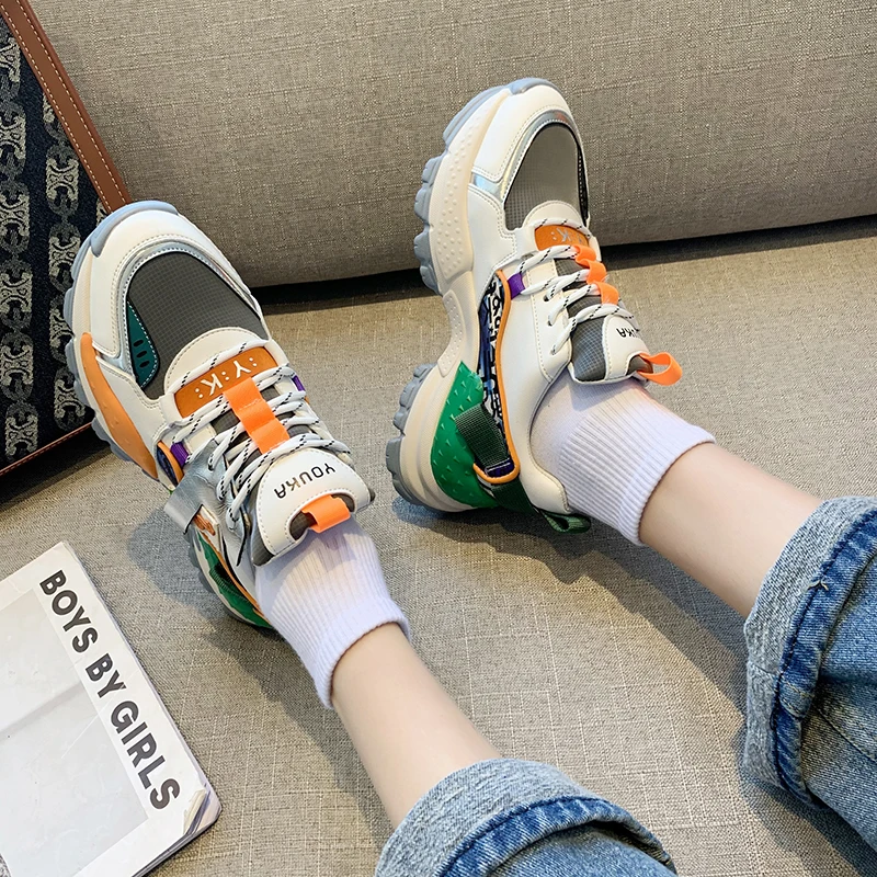 

Womens Running Shoes Mixed Color Sneakers Waterproof Platform Outdoor Fashion Increase Non-slip Wear-resistant Spring 2021 New