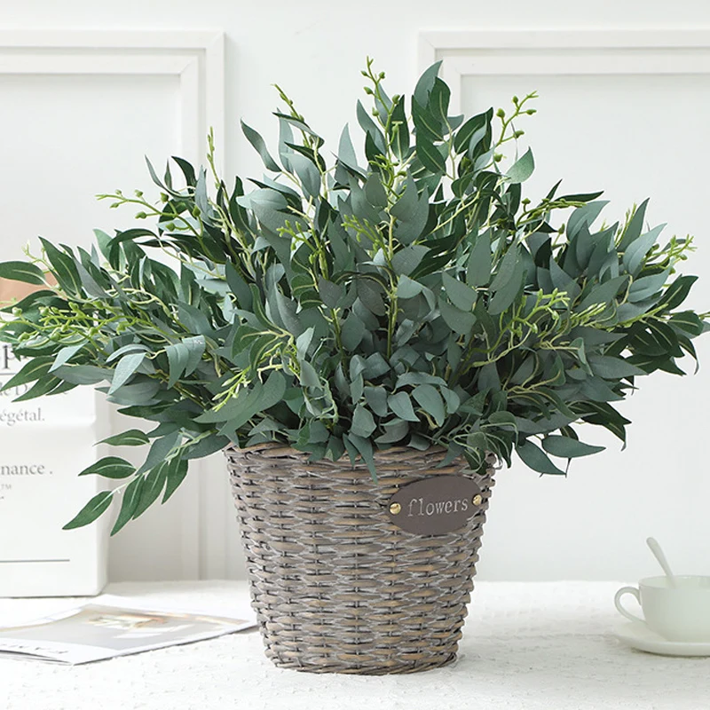 Искусственная ивовая веточка 5 ветвей акриловая плетеная модная зеленая для