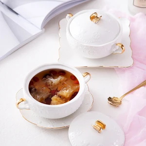 Phnom Penh Ins Light Luxury Tableware Birds Nest Bowl Binaural Dessert Bowl Net Red Oatmeal Fruit Salad Bowl Cute Girl Heart