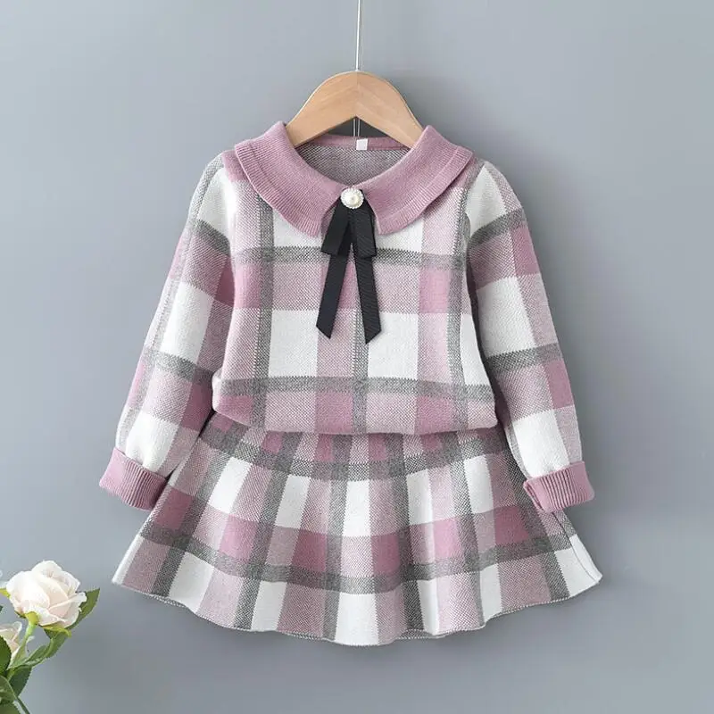 

Girls Clothes Suit Autumn Winter New College Style Girls Sweater + Skirt Sets For 2-6T Children Clothes For Girl