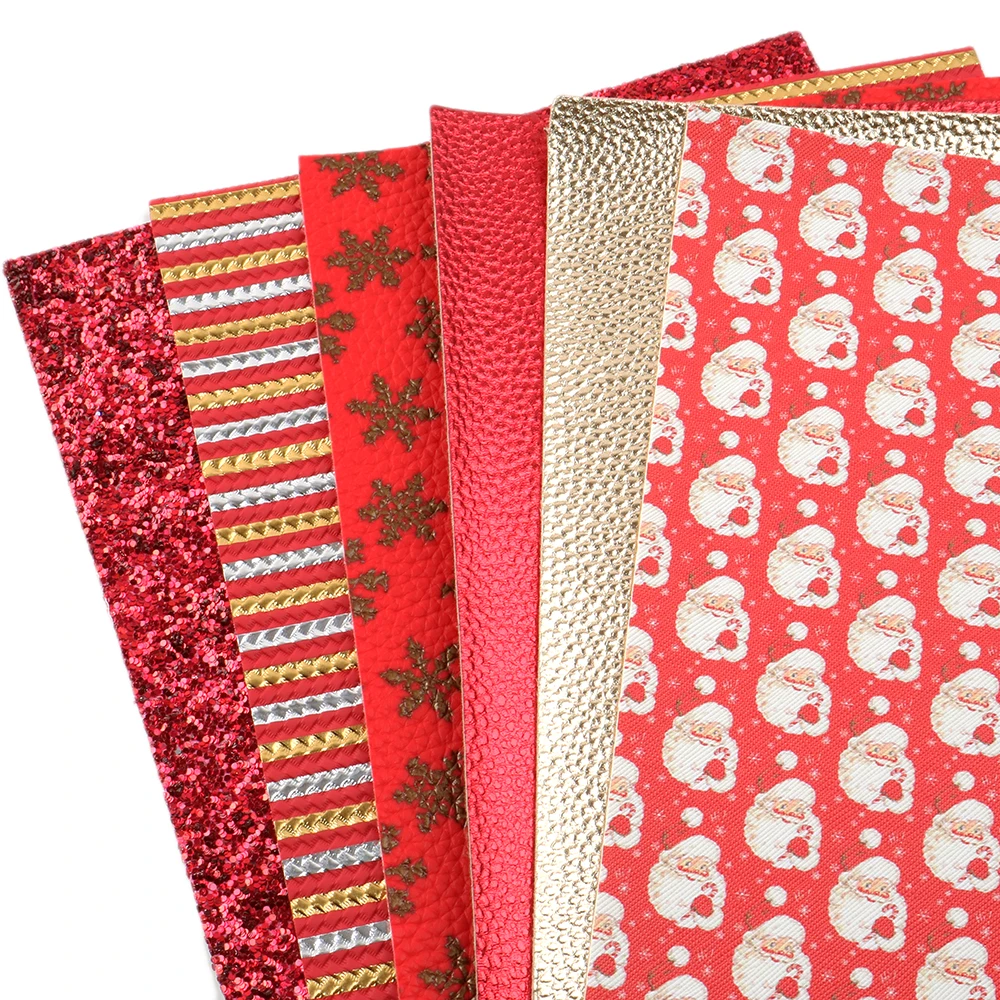 

6pcs 20*34cm Christmas Print Faux Leather Sheet Vinyl Leatherette Clothing Upholstery DIY Earring Accessories Making,1Yc12319