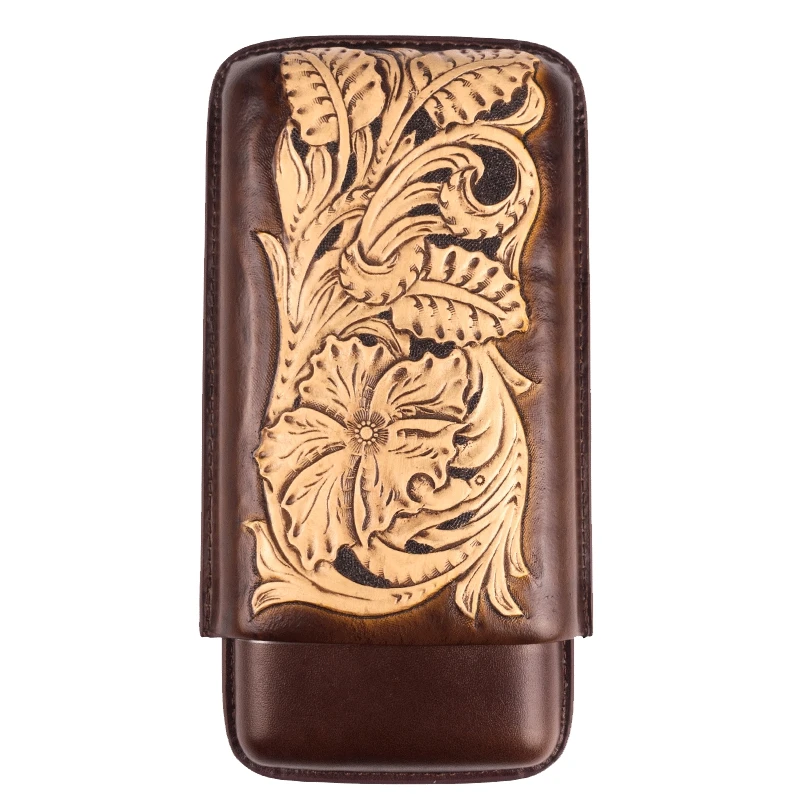 

Cigar Cover Portable 3-piece Cigar Cover With Leather Carving On The Top Layer Of Cigar Cover