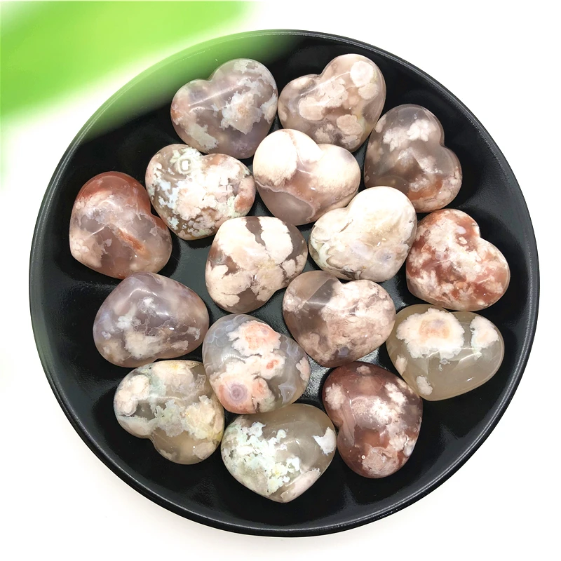 

1pc Natural Pink Chakra Cherry Blossom Agate Sakura Agate Heart Shaped Crystal Gemstone Healing Natural Stones and Minerals