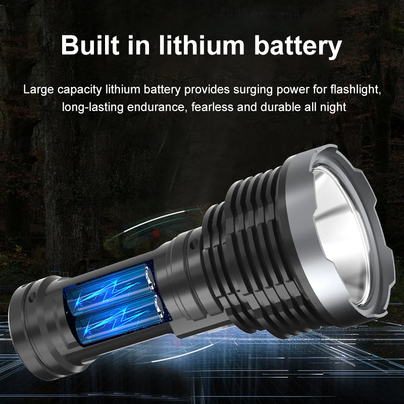 

Strong Flashlights Outdoor Portable Torches USB Rechargeable XPE High Intensity + COB Side Light LED Torch With Electric Display