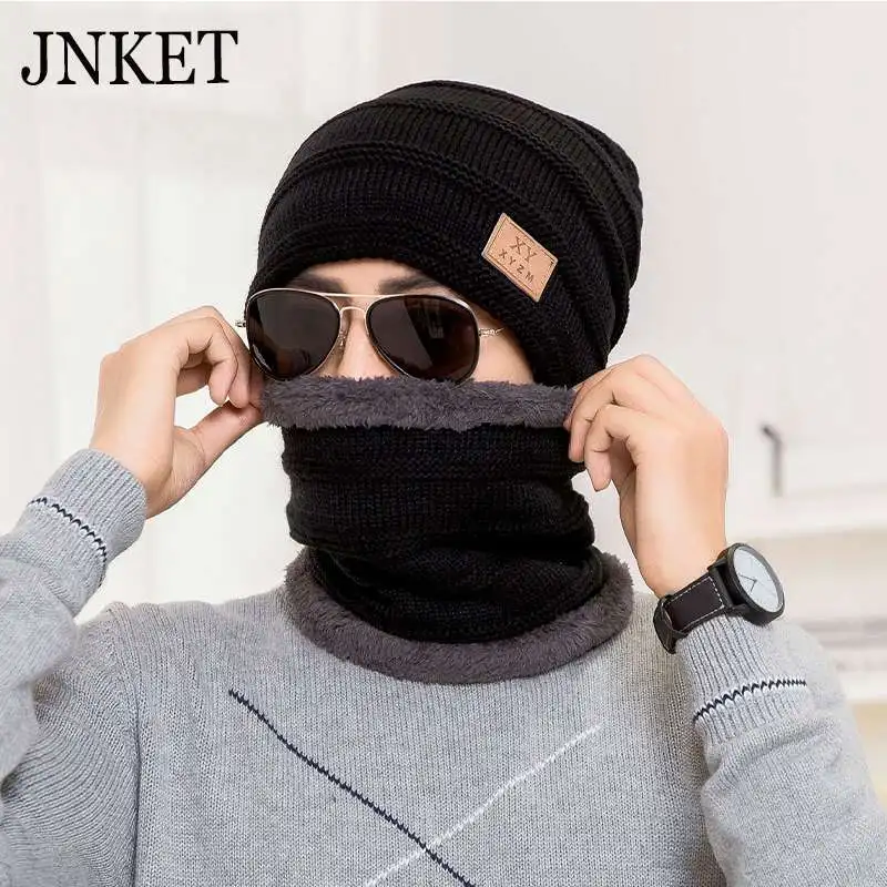 

JNKET Neck Warmer Knitted Hat Sets Adult Beanies Hat Winter Hats Fleece Lining Skullcap Scarf Elastic Knitted Cap Gorras Bonnet