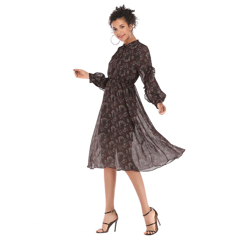 Пляжное платье с цветочным принтом в стиле бохо женские осенние повседневные