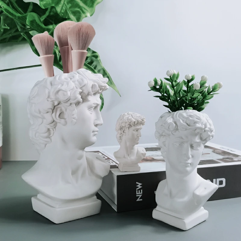 Greek Mythology David Sculpture Vase Portraits Human head Statue Vase Modern Art Decorative Flower Pots Pen Holder Home Decor