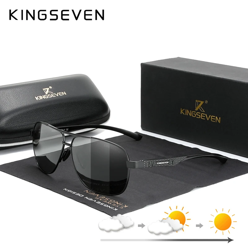 

KINGSEVEN New Photochromic Men Aluminum Sunglasses Polarized UV400 Mirror Male Sun Glasses Women For Men Oculos de sol N7188
