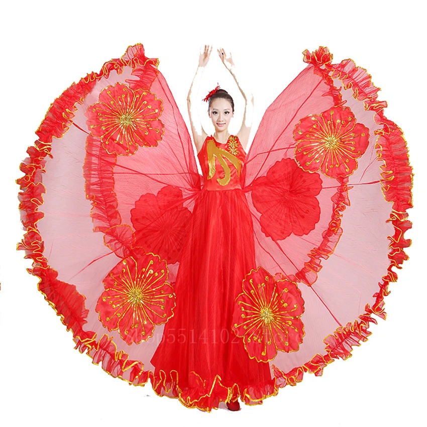 Женский костюм фламенко для танца живота длинные газовые Платья с цветочным