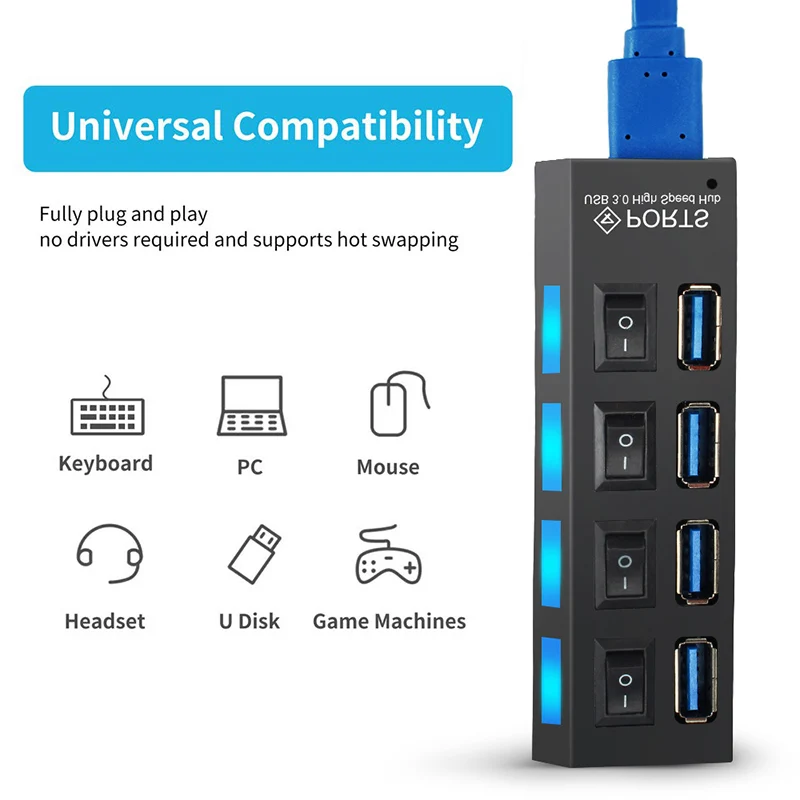 Usb-хаб 7 портов USB 3 0 сплиттер с питанием конвертер C расширитель для ПК компьютера