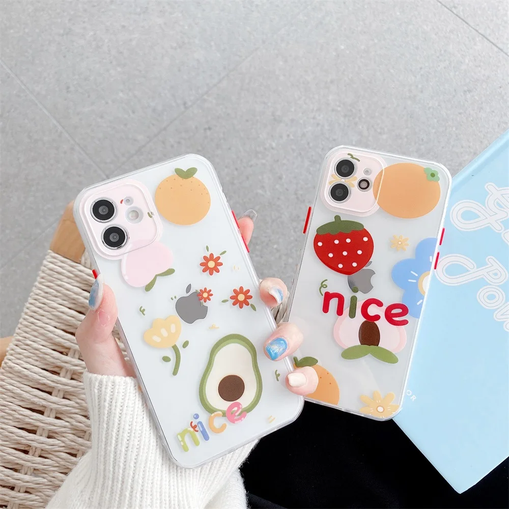 

Cartoon Fruit Avocado Phone Case for Iphone 12 Coque Square Side Print Cover for Iphone 11 11promax XR X 7P 8P 7 8 SE2020 Fundas