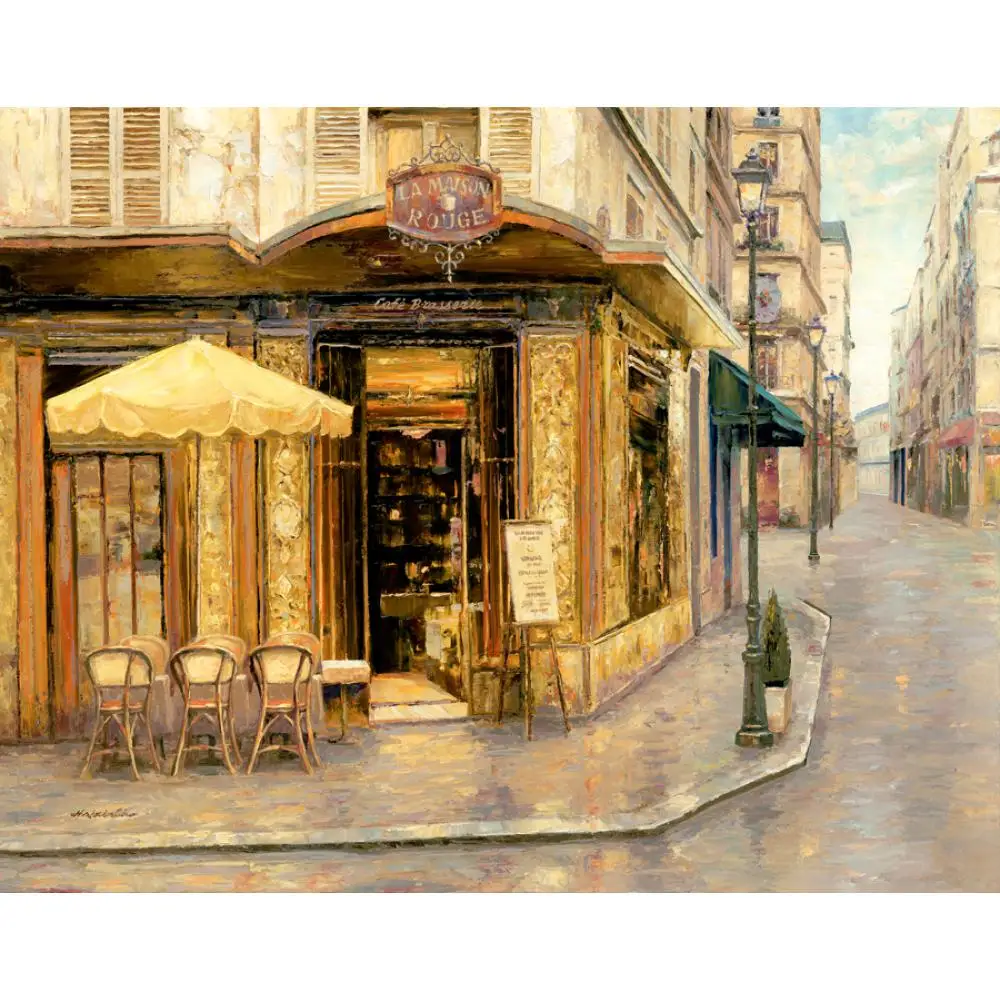 

Ручная роспись французский улица scapes картины красный дом Кафе современные пейзажи искусство для декора стен
