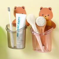 bear wall mounted toothbrush holder cup punch free storage rack bathroom supplies multifunction organizer bathroom accessories