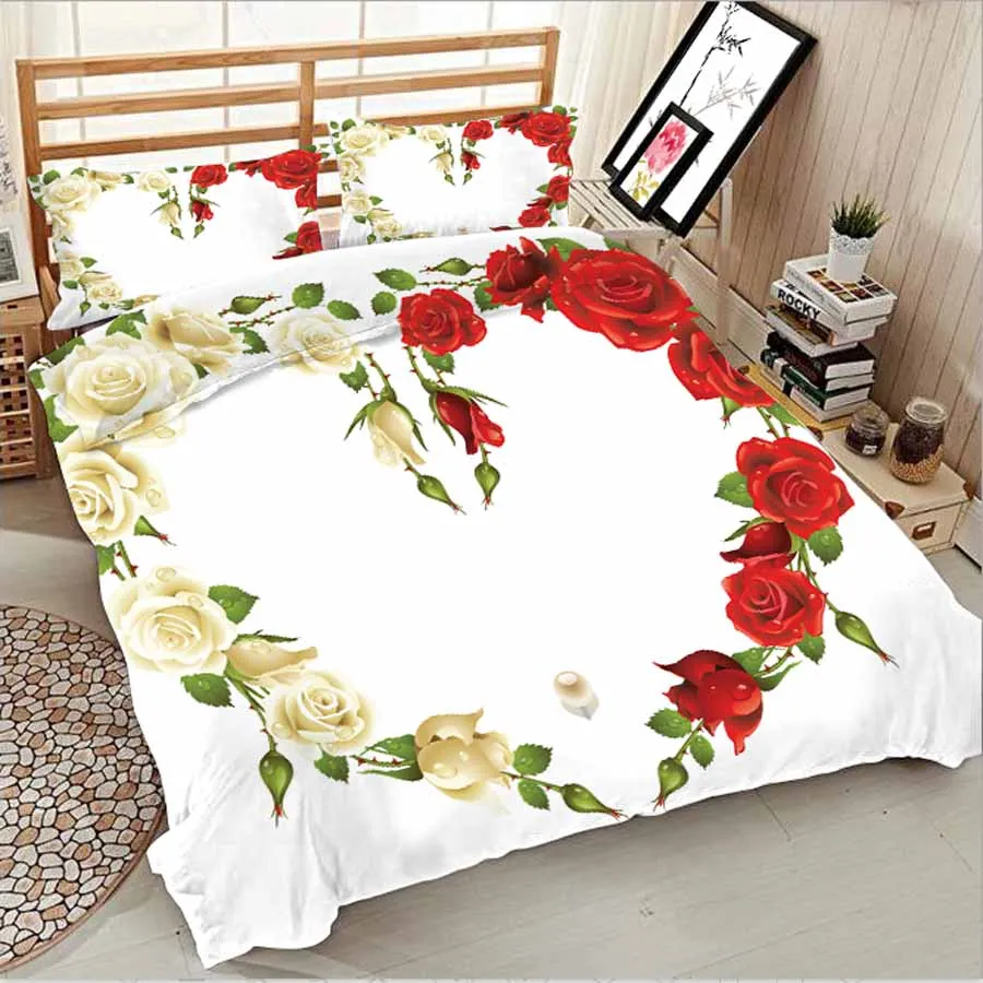

New arrival 100% bedding set 3d print Blooming rose floral Duvet Valentines Day Gift bed 2/3pcs Pillowcase Bedcloth