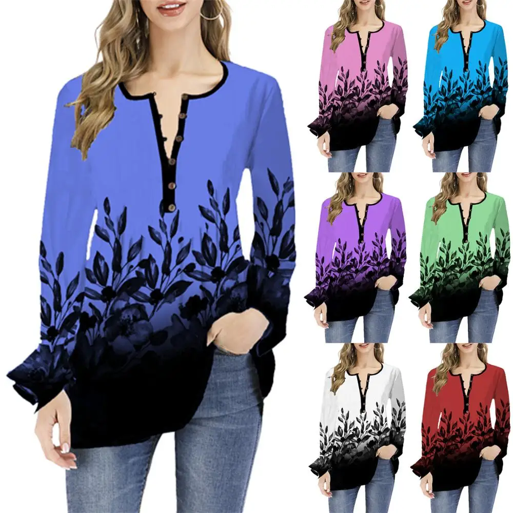 Осенняя Повседневная футболка с принтом в виде листьев женский свободный