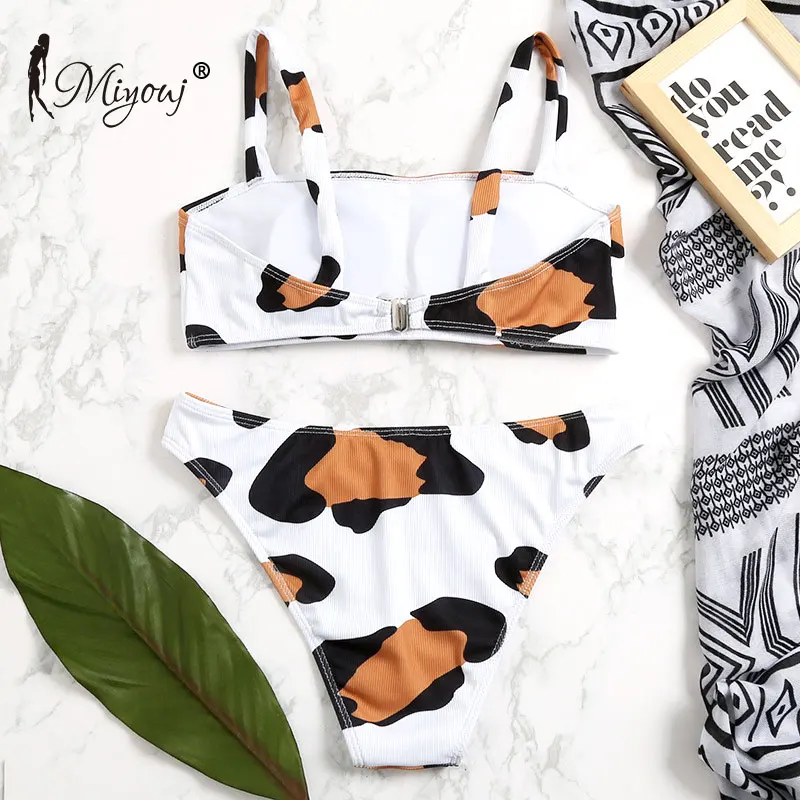 Модные бикини Miyouj с коровьим принтом женский купальник из ткани резьбой