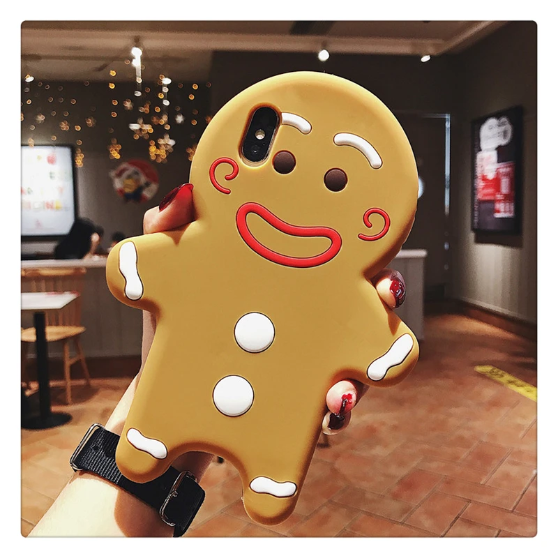 Funny Cute Cartoon Gingerbread Man Mobile Phone Anti-fall Case Protective Cover For Iphone 6 6S Plus 7 8 Plus X XS XR XSMAX