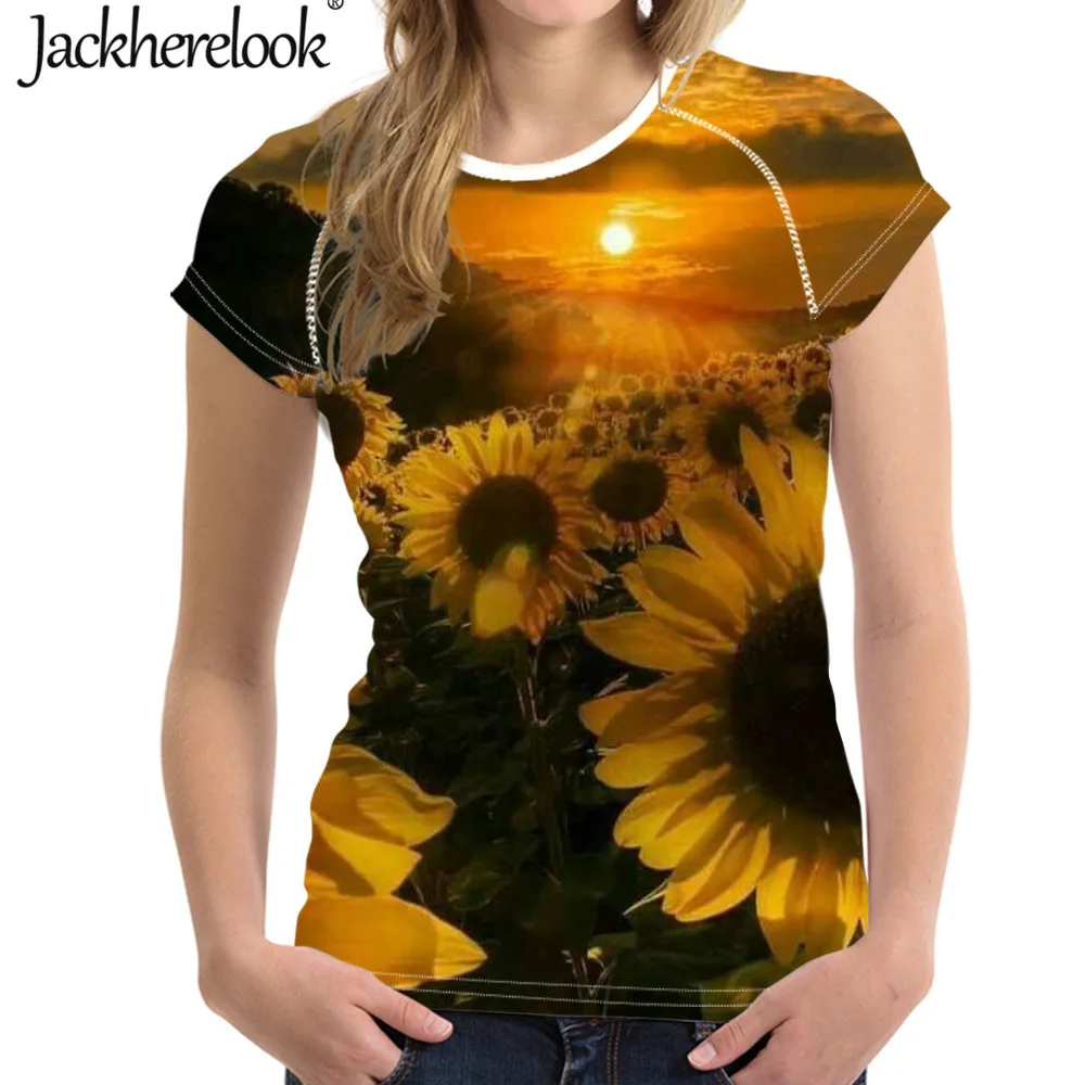 

Jackherelook Fashion T Shirt Harajuku Women Clothing Sunflower Print Summer O-neck Woman Tshirts Yellow Floral Design Camisetas