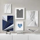 Геометрический цветной блок синяя линия в форме сердца d абстрактная форма современное искусство холст печать Настенная картина Декор для гостиной