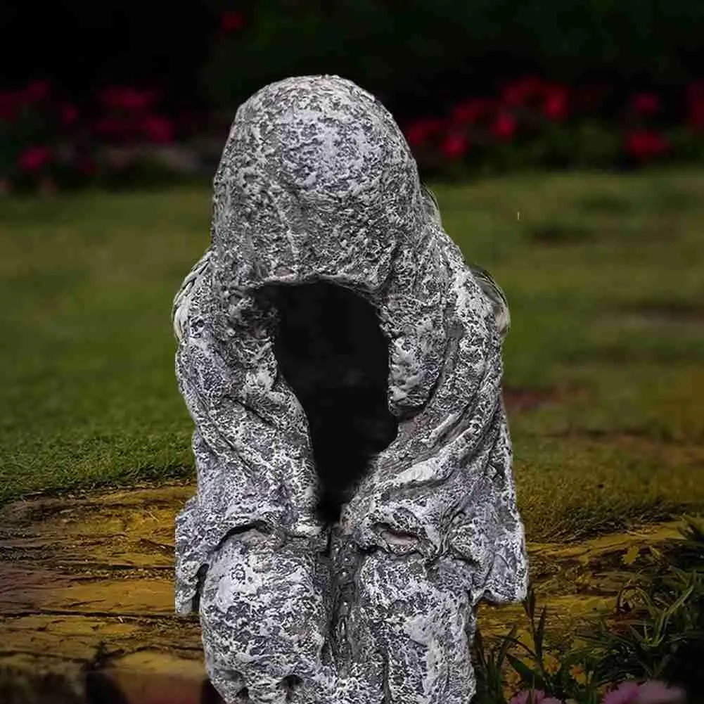 

Witch Sitting Posture Resin Garden Decorative Light Electronic Halloween Emits Candle Light Decoration