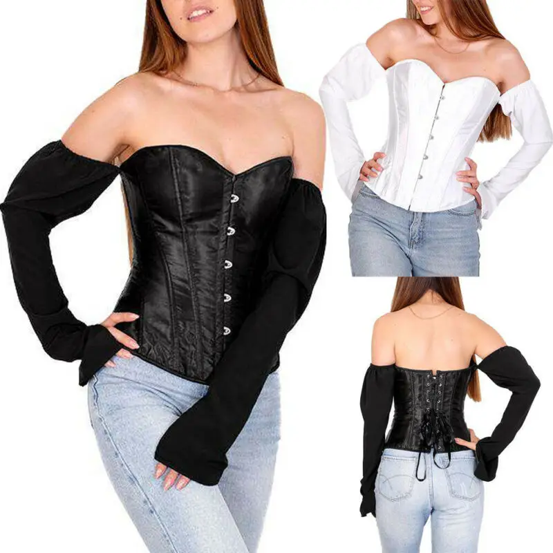 Стимпанк Готическая блузка с рюшами винтажная мода женская плеча длинным