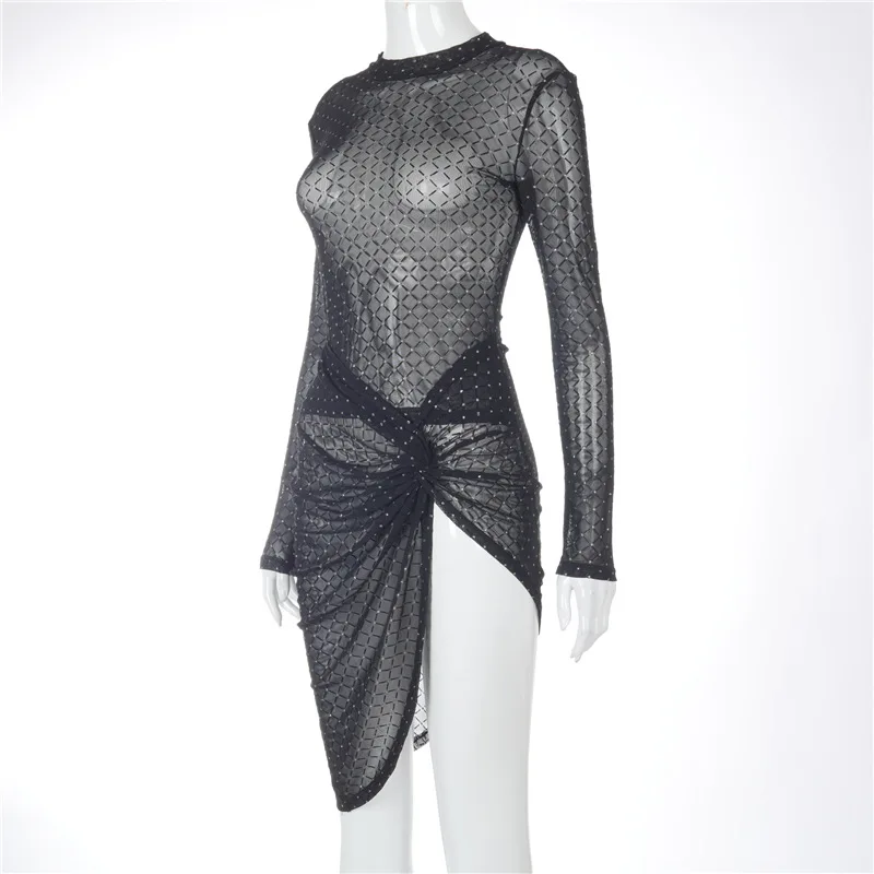 

Dress Summer Bodycon Sexy Transparent Long Sleeve Slim Suit Skirt Club Party High Street Dresses Lady Vestidos New Women