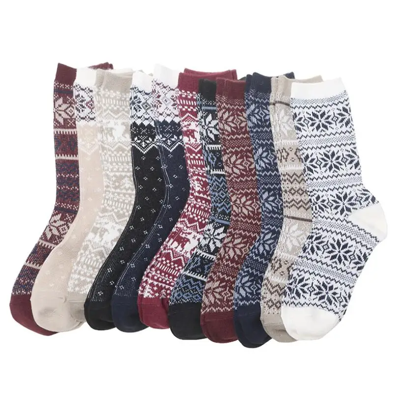Women Solid Print Cotton Socks Santa Winter Socks Girls Snowflake Printed Socks Knee High Socks Chirstmas Ankle Sock 4 pairs/lot