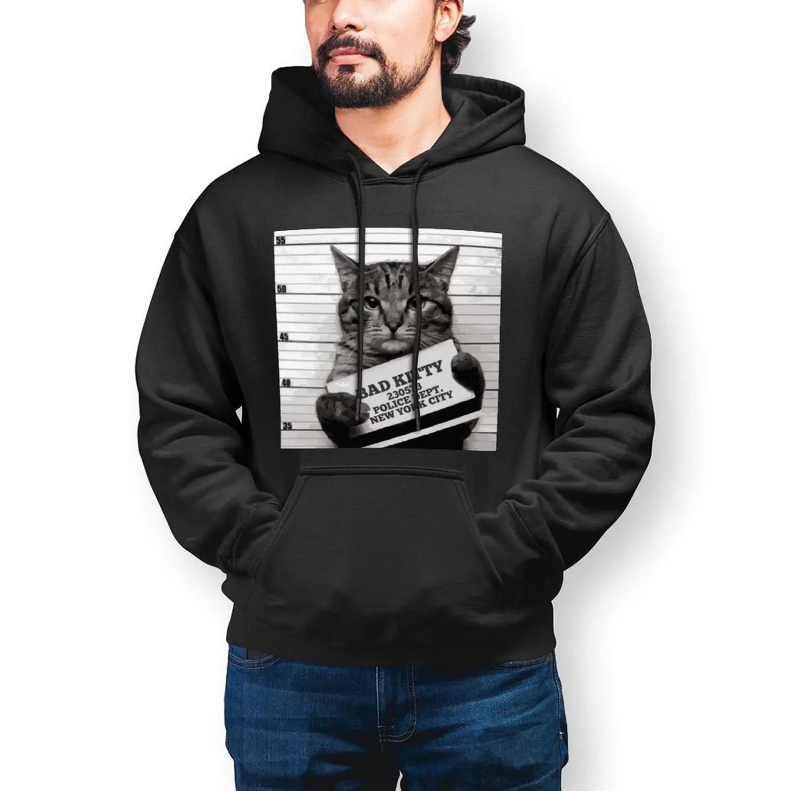 

Mugshot Bad Cat Hoodie Pet Love Animal Cotton Warm Hoodies Cool Long Sleeve Streetwear Pullover Hoodie Men
