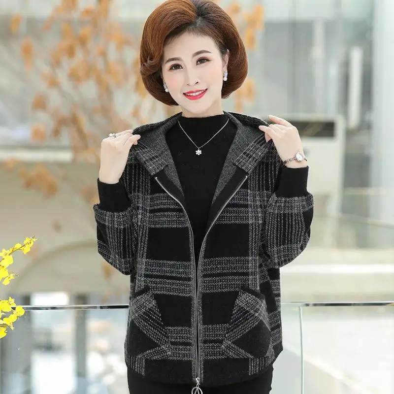 Новинка 2020 женский свободный кардиган среднего возраста с капюшоном свитер