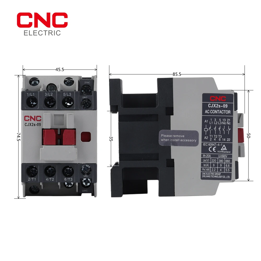 CNC 3-фазный 3-полюсный контактор переменного тока CJX2S 1NO + 1NC напряжение катушки 220 В
