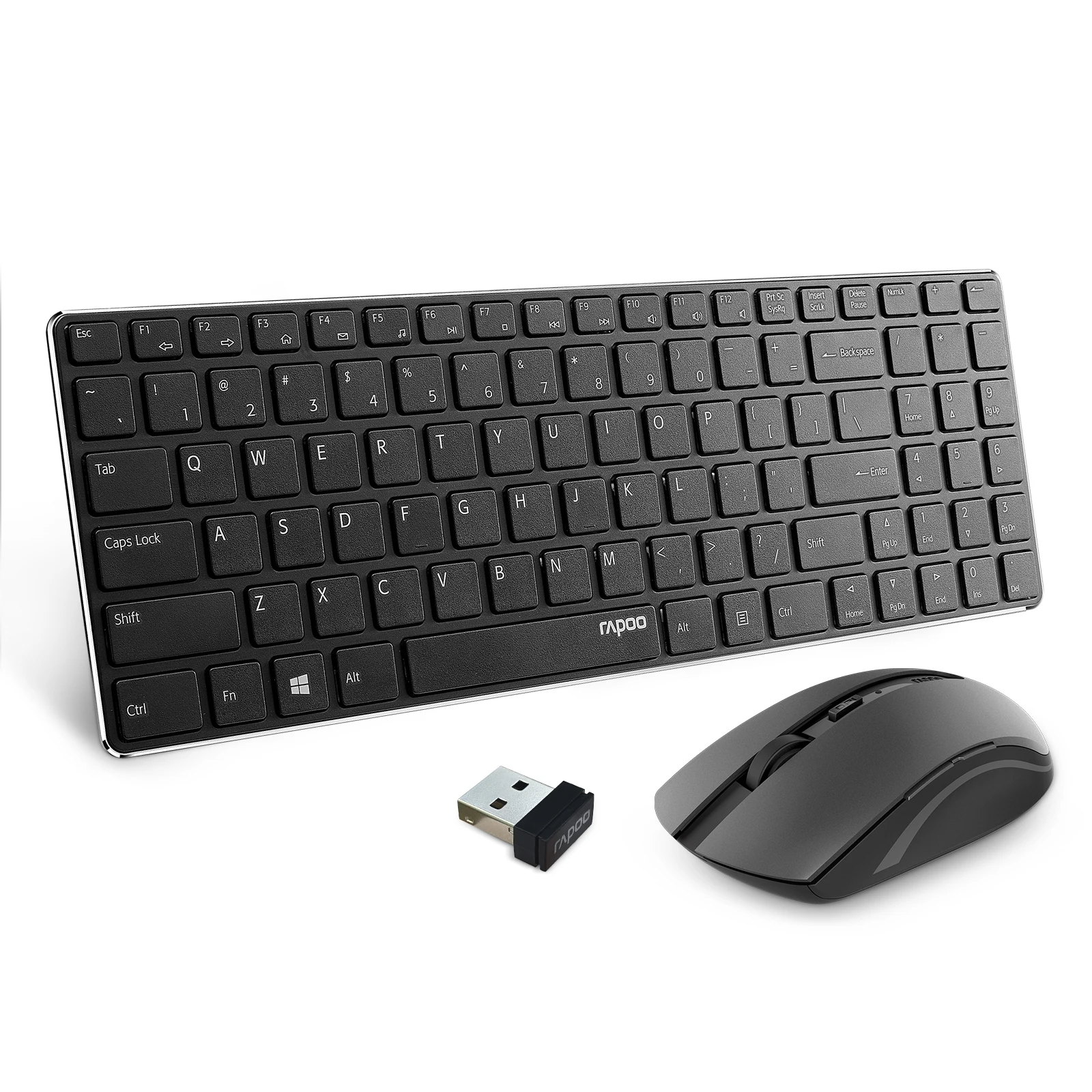 

Rapoo 9300T Slim Wireless Keyboard and Mouse Combo 4.9mm Ultra-Thin Lightweight 2.4G Portable Keyboard 500/1000 DPI Silent Mouse