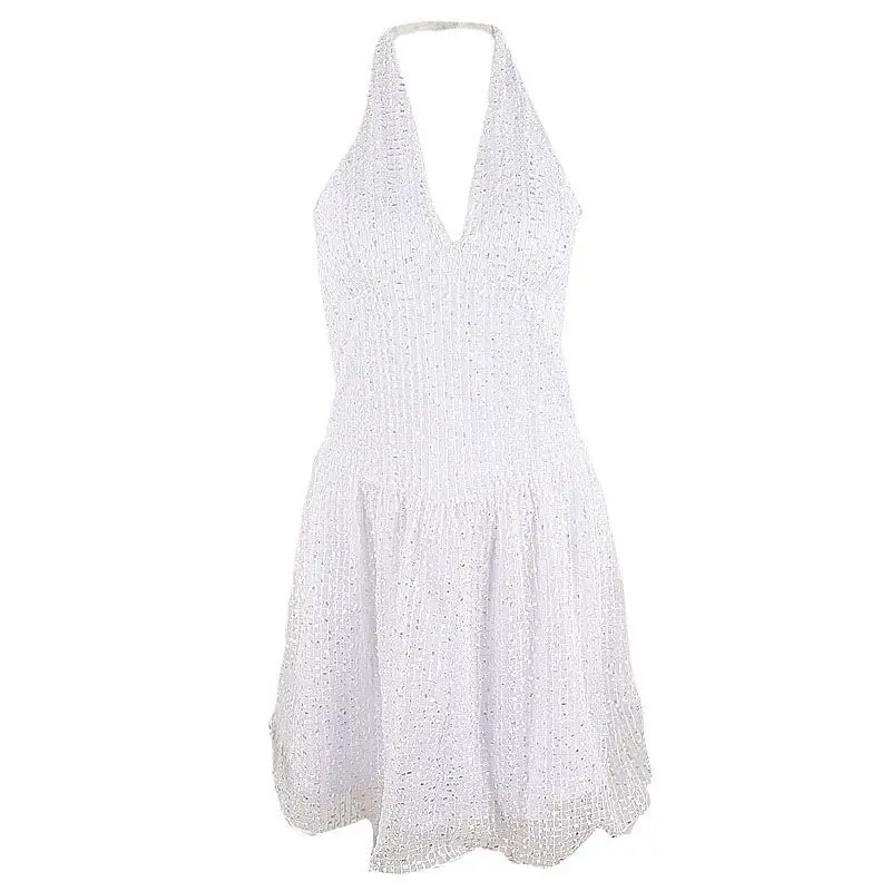 

2021 Summer Sweet Grid Princess Dress Women New Fashion Sexy V-neck Halter Hanging Neck Sweet Suspender Dress