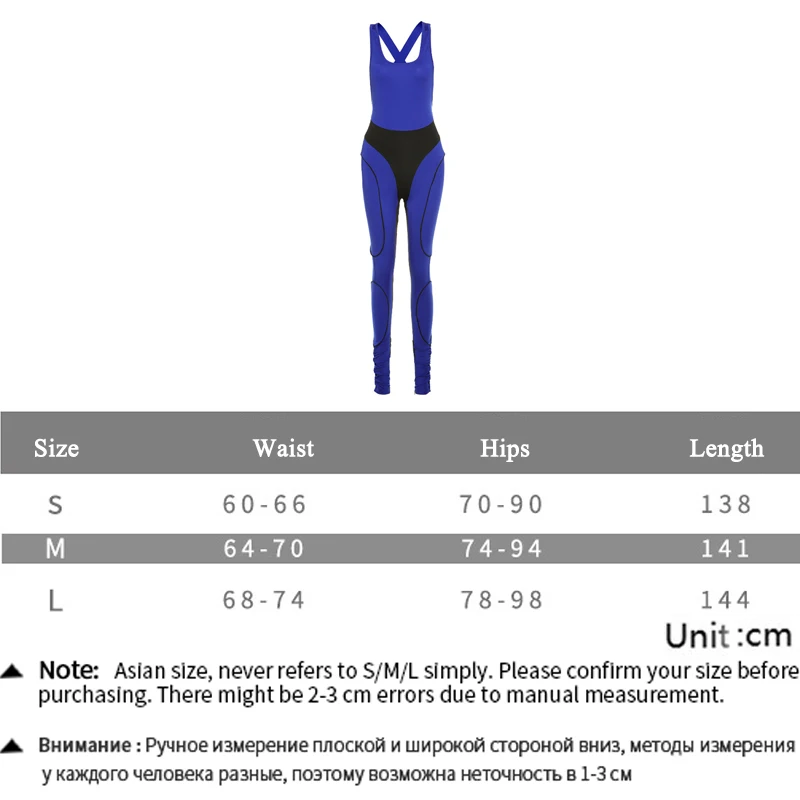 

Patchwork Corss Bandage Jumpsuit Women Summer 2021 Fitness Femme Sleeveless Hollow Out Blue Side Split Zipper Skinny Overalls