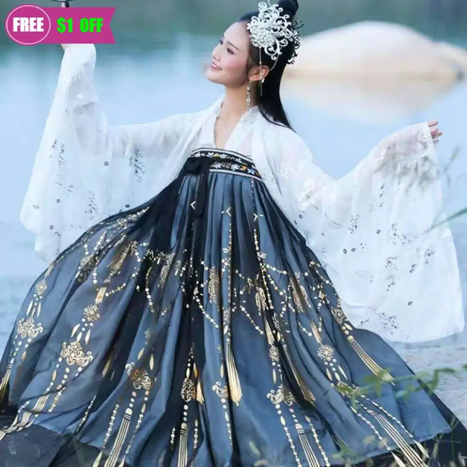 

Китайская традиционная народная танцевальная одежда, набор для восточных сказочных выступлений династии ханьфу, сценические костюмы для ж...