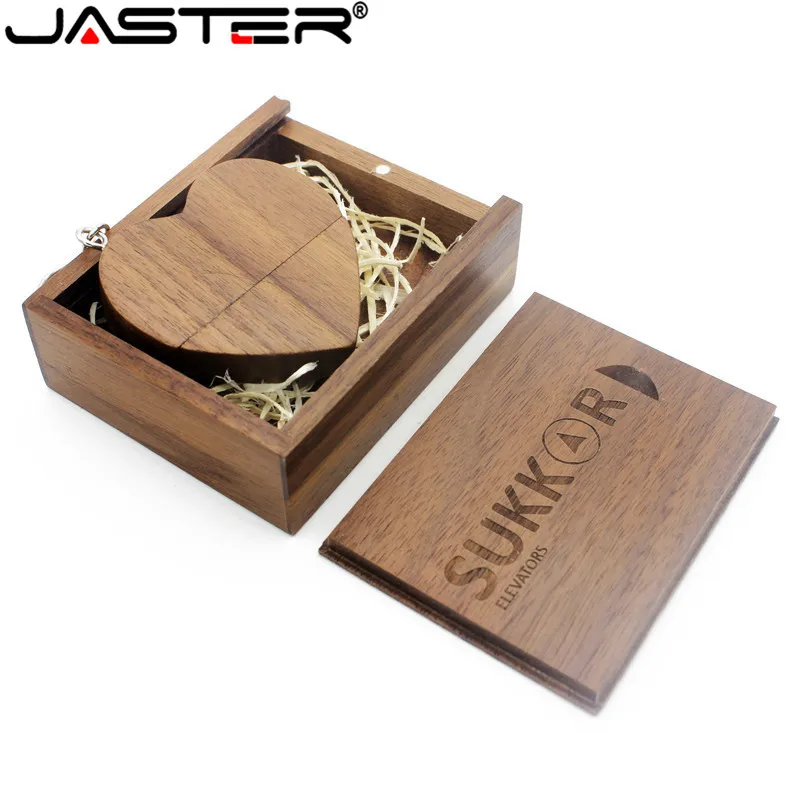 Флэш-накопитель JASTER из орехового дерева с сердечком + Подарочная коробка USB