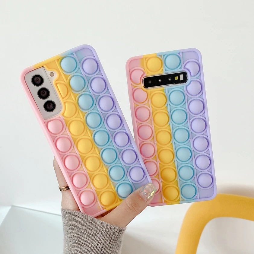 

Push it Bubble Fidget Reliver Stress Case For Samsung Galaxy S9 S10 S20 Plus S21 Note 20 Ultra 9 10 A51 A12 Silicone Antistress