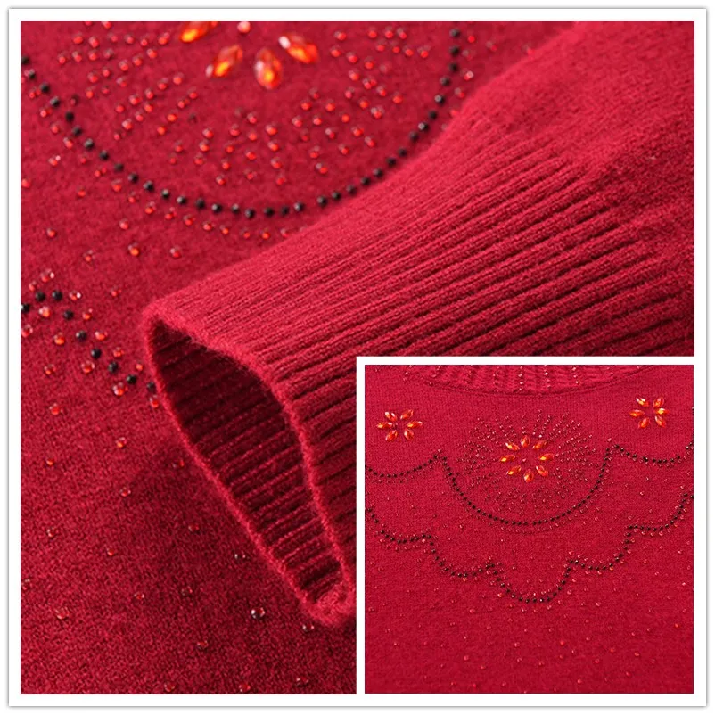 Модный женский свитер Стразы вязаные джемперы с длинным рукавом осенне-зимние
