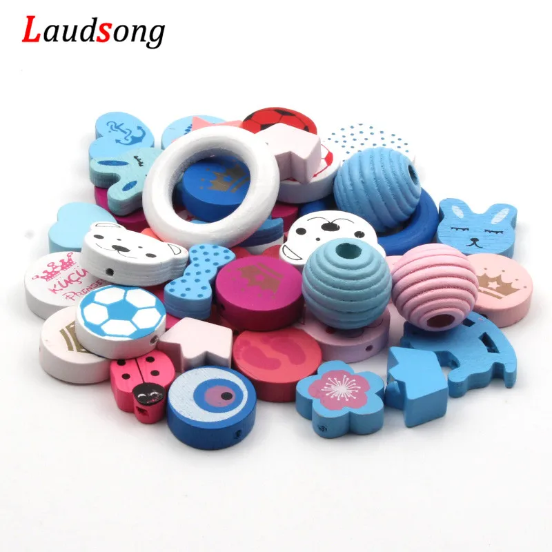 30pcs Random Mixed Style Cartoon Wooden Beads For Jewelry Making Diy Creative Baby Pacifier Chain Accessories 12-33mm