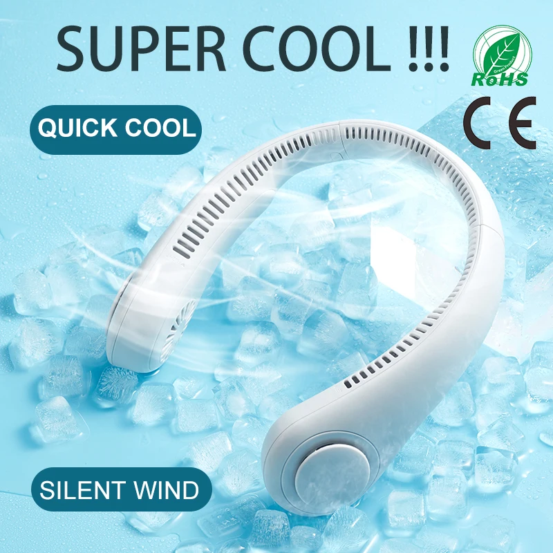 

Camping 4000mAh Neck Fan Rechargeable Silent USB Portable Bladeless Fan for Home Outdoor Neck-hanging Fans Ventilador Equipment