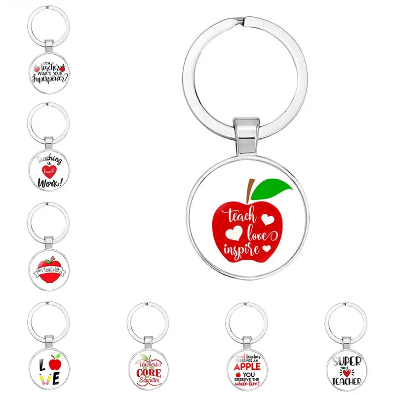 

Round Keychain Glass Pattern Letters Thank You Teacher Key Ring Teacher'S Day Gift Time Gems Glass Keychain