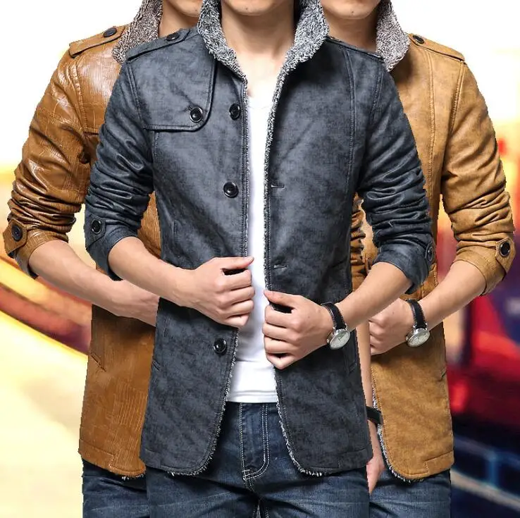 Для мужчин однотонный длинный рукавпальто с воротником-стойкой из искусственной